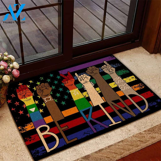 Be Kind Equality LGBT Rainbow American Indoor And Outdoor Doormat Warm House Gift Welcome Mat Birthday Gift For Friend Family