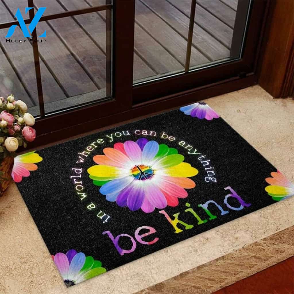 Be Kind LGBT Support Colorful Flower Pattern Doormat