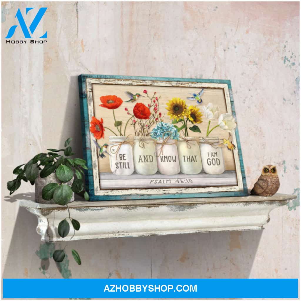 Ohcanvas Be still and know that I am God Floral Mason Jars and Hummingbirds Farm Farmhouse Wall Art Decor