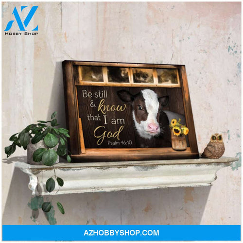 Ohcanvas Be Still And Know That I Am God Psalm 46:10 Cute Hereford Calf Farmhouse Canvas Wall Art Decor