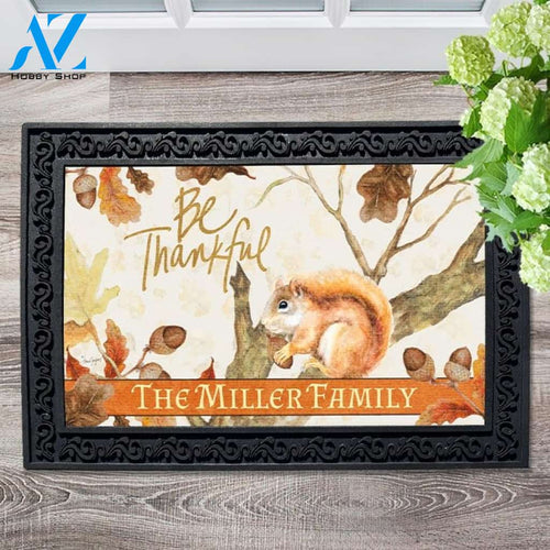 Be Thankful Harvest Squirrel Personalized Doormat - 18" x 30"
