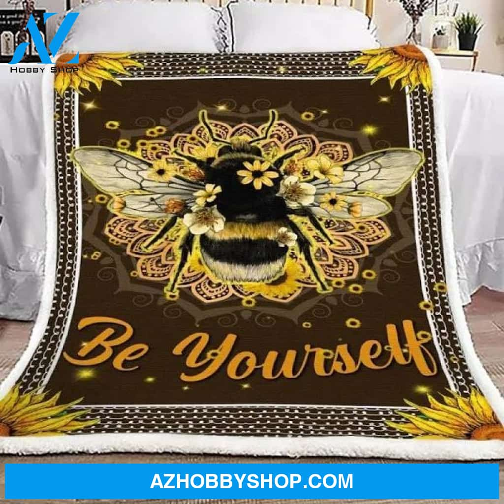 Be Yourself Bee Sunflow Throw Sherpa Fleece Blanket Lightweight Soft