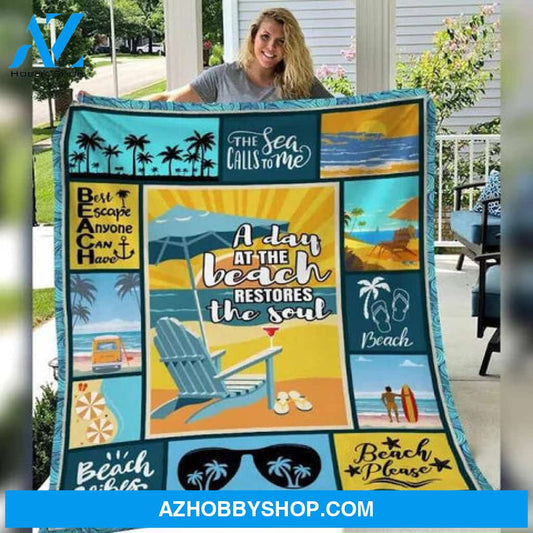 Beach Blanket, A Day At Beach Restores The Soul, Gift For Beach Lover