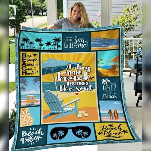 Beach Blanket, A Day At Beach Restores The Soul, Gift For Beach Lover