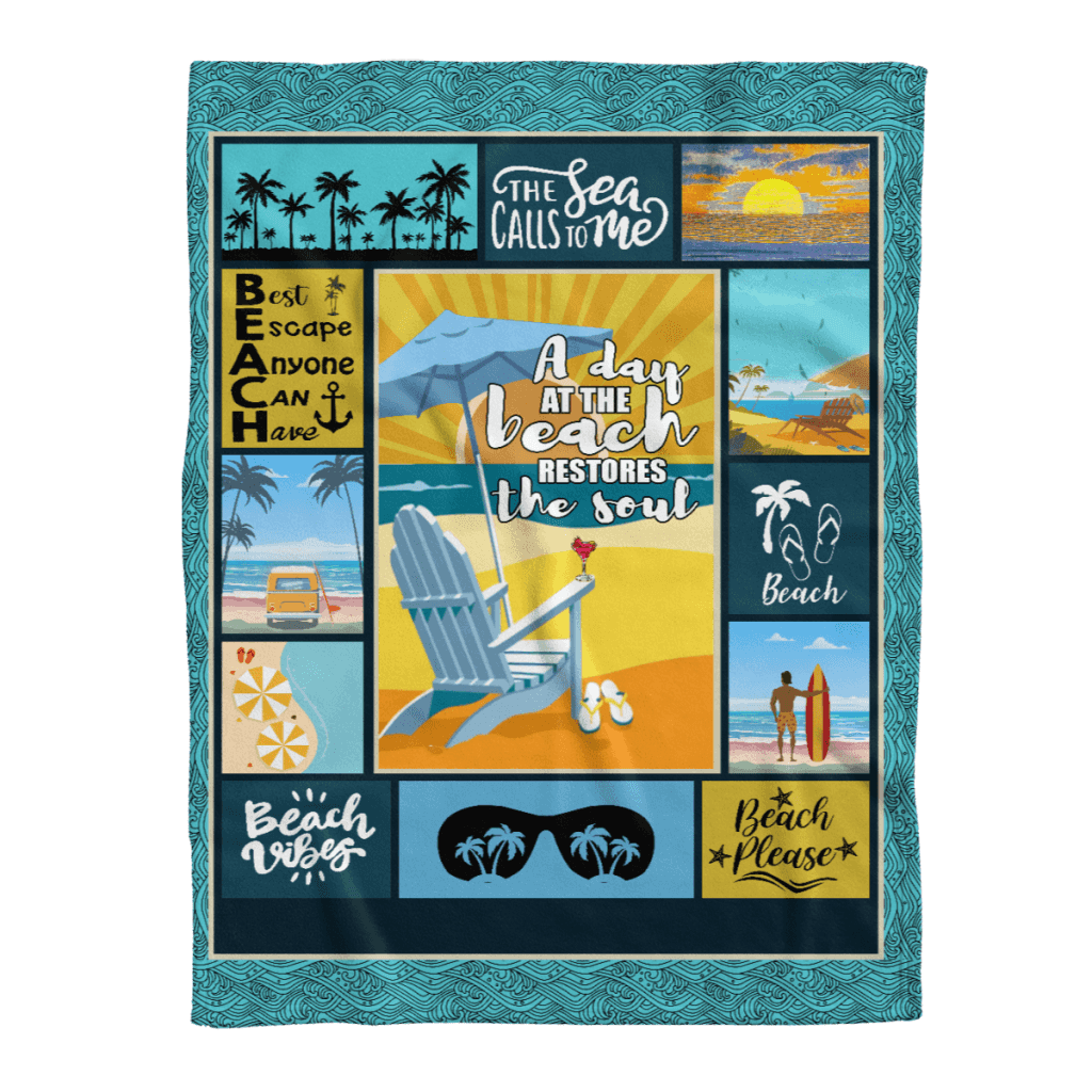 Beach Blanket, A Day At Beach Restores The Soul, Gift For Beach Lover