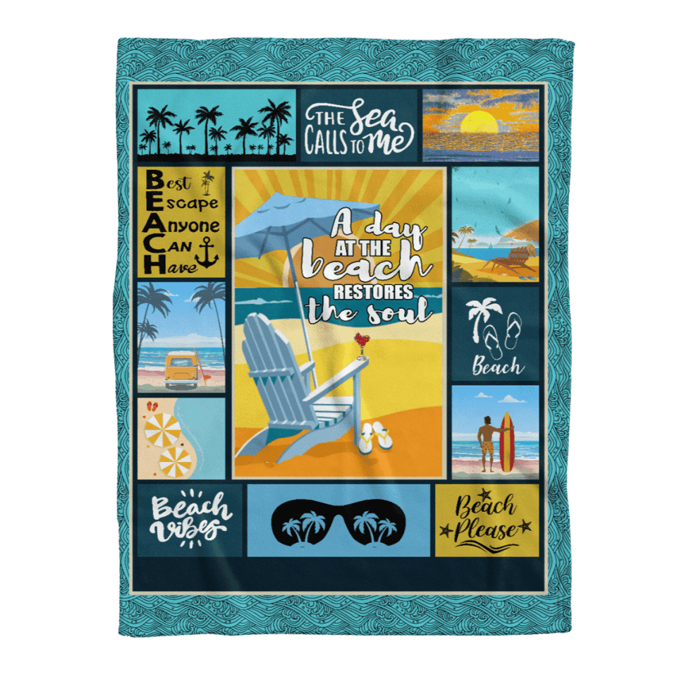 Beach Blanket, A Day At Beach Restores The Soul, Gift For Beach Lover
