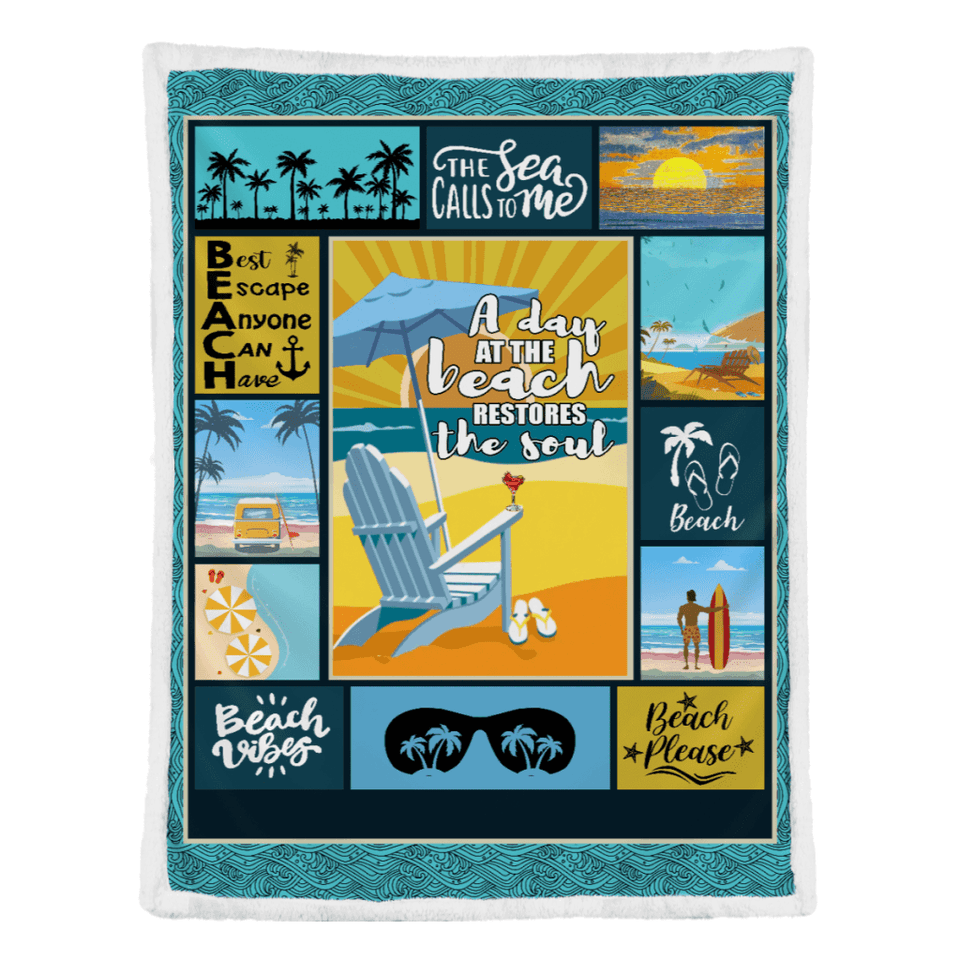 Beach Blanket, A Day At Beach Restores The Soul, Gift For Beach Lover