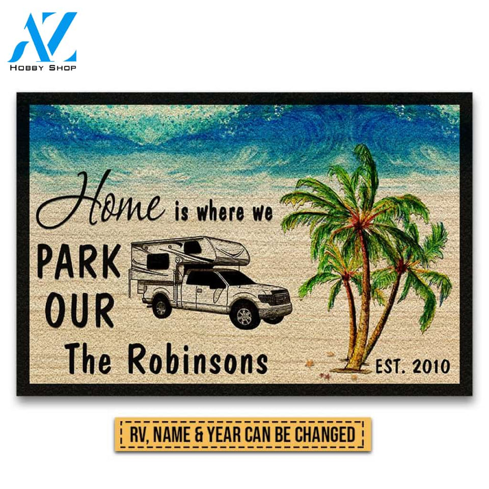 Beach Camping Where We Park Custom Doormat, RV Decor, Camping Gift