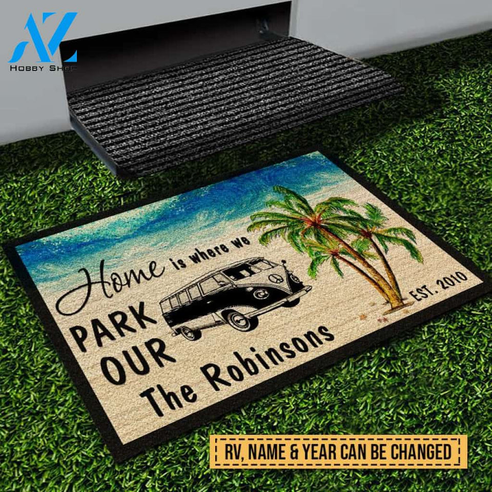 Beach Camping Where We Park Custom Doormat, RV Decor, Camping Gift