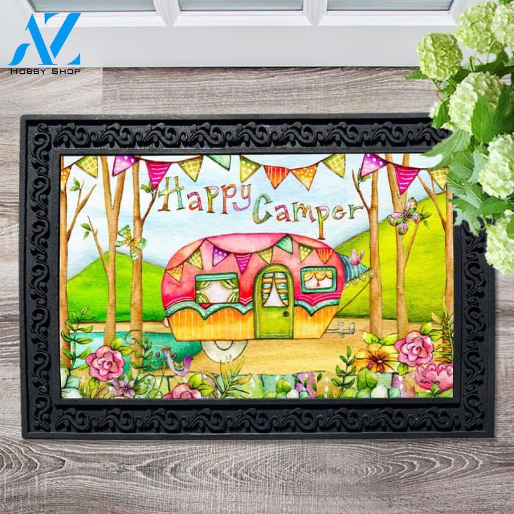 Beach Floral Happy Camper Doormat - 18" x 30"