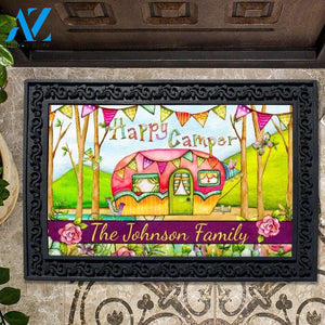 Beach Floral Happy Camper Personalized Doormat - 18" x 30"