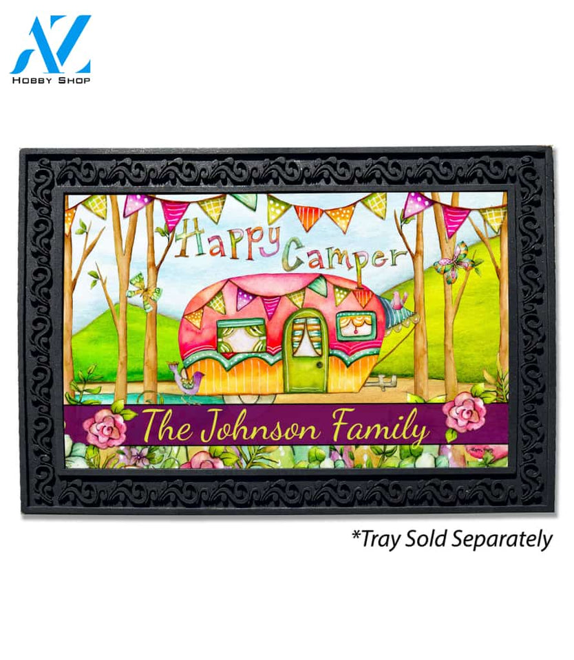 Beach Floral Happy Camper Personalized Doormat - 18" x 30"