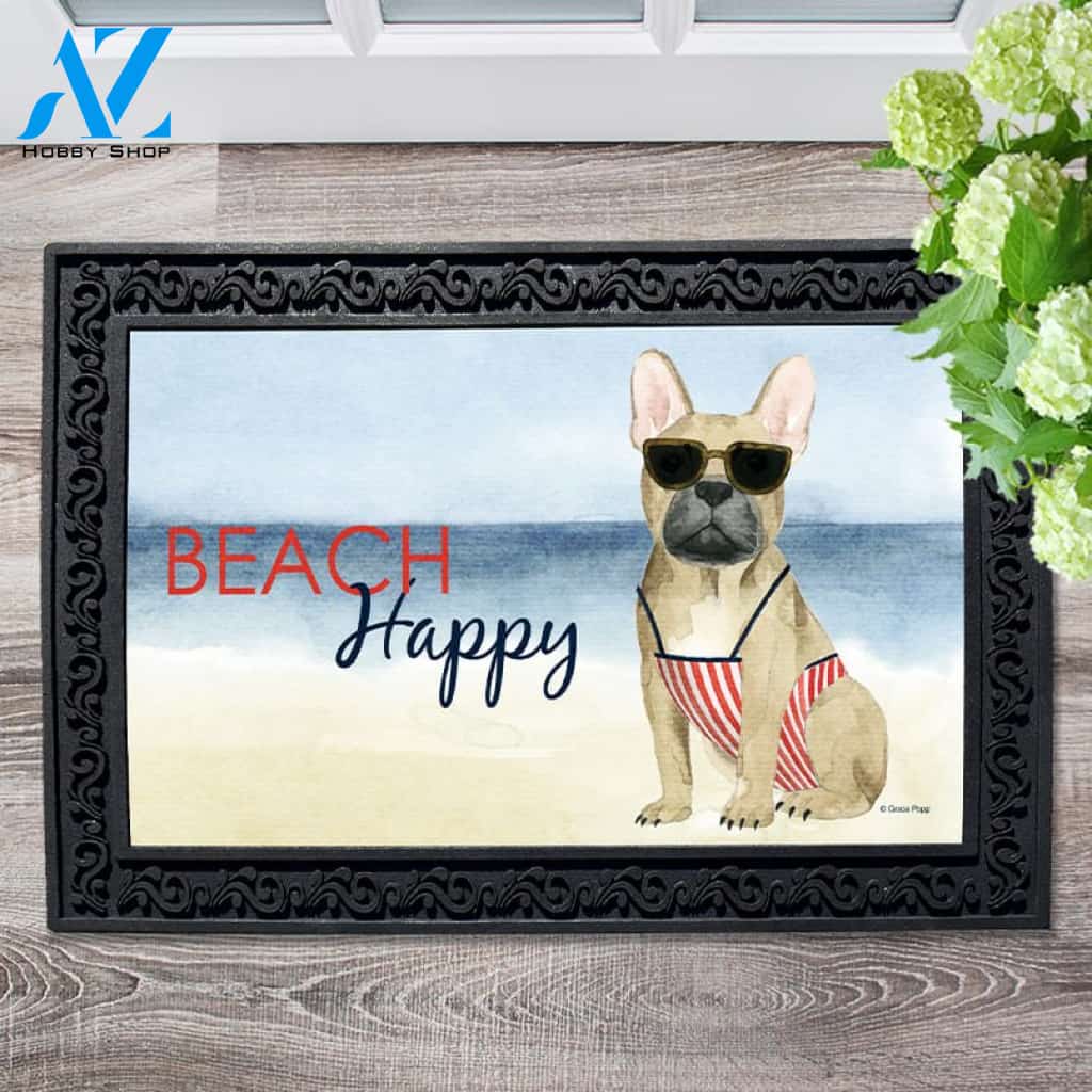 Beach Happy Frenchie Doormat - 18" x 30"