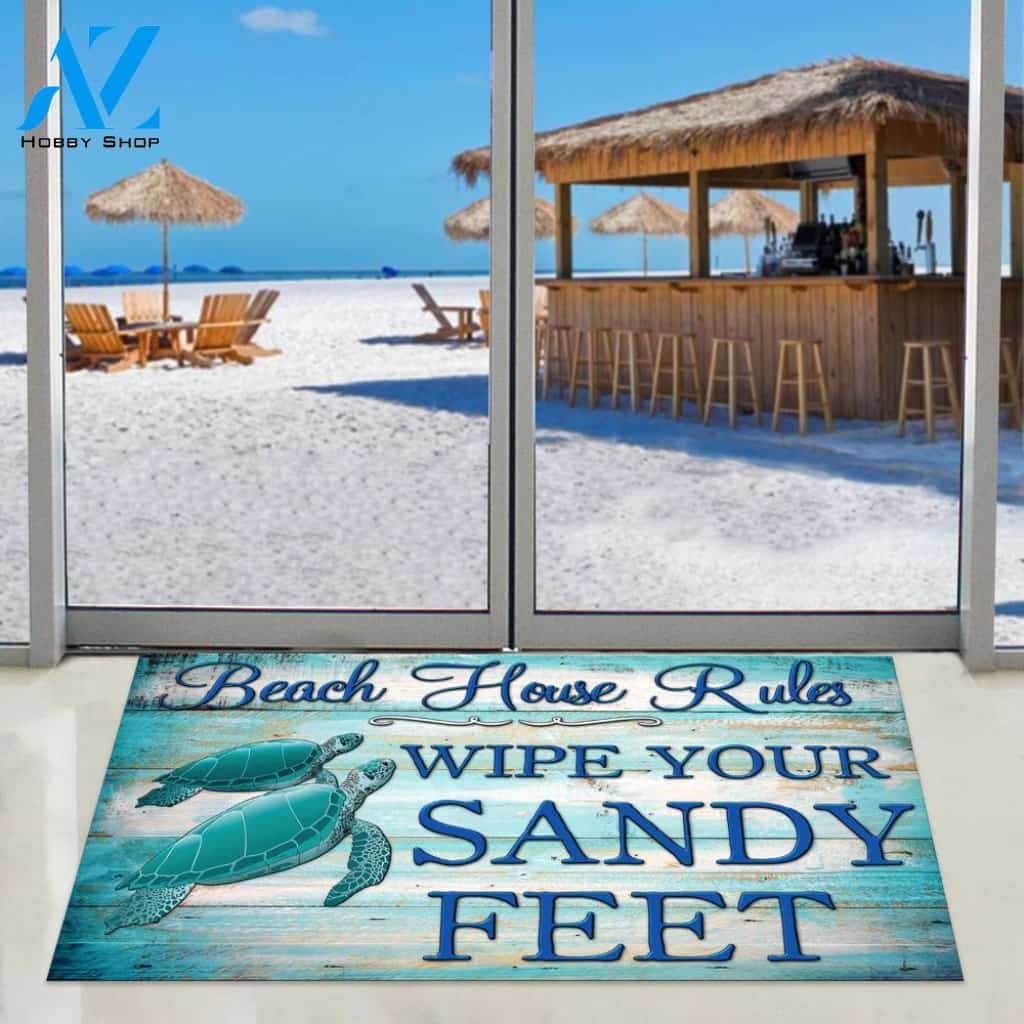 Beach House Rules Wipe Your Sandy Feet Doormat Welcome Mat Housewarming Gift Home Decor Funny Doormat Gift For Friend Gift Idea For Turtle Lovers