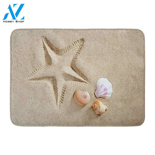 Personalized Name Family House Beach Sand Starfish Printed And Sea Shells Like Summer Vacation Beautiful Doormat Indoor And Outdoor Doormat Warm House Gift Welcome Mat Birthday Gift For Beach Lover
