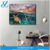Beach Turtle Canvas Everyday Is A New Beginning Take A Deep Breath Smile, Wall Decor Visual Art
