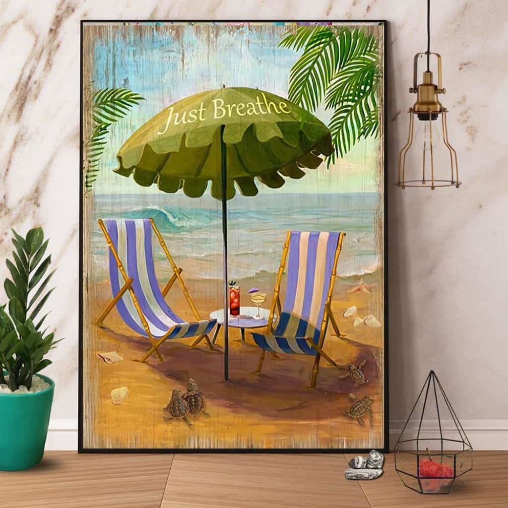 Beach Turtle Just Breathe Paper Poster No Frame Matte Canvas Wall Decor