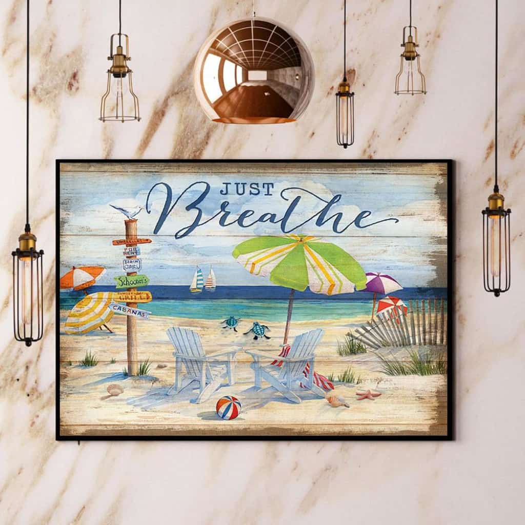 Beach & Turtle Just Breathe Prayer Paper Poster No Frame Matte Canvas Wall Decor