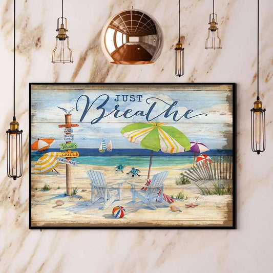Beach & Turtle Just Breathe Prayer Paper Poster No Frame Matte Canvas Wall Decor
