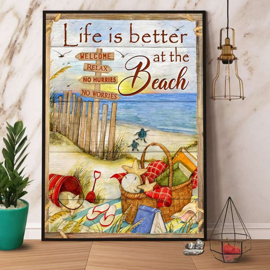 Beach & Turtle Life Is Better At The Beach Paper Poster No Frame Matte Canvas Wall Decor