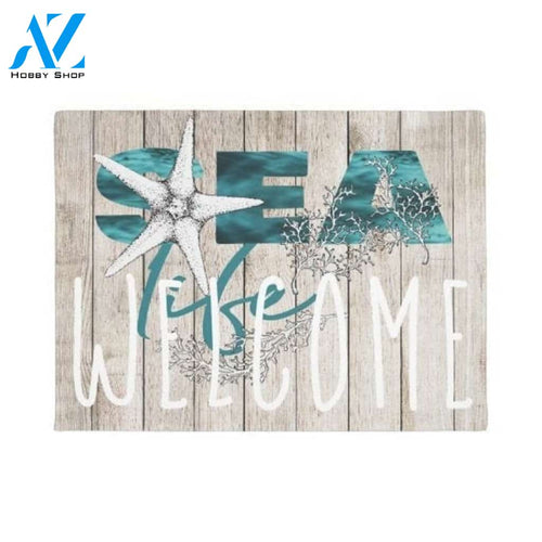 Beach Wood Blue Sea Life Doormat Welcome Mat House Warming Gift Home Decor Funny Doormat Gift Idea