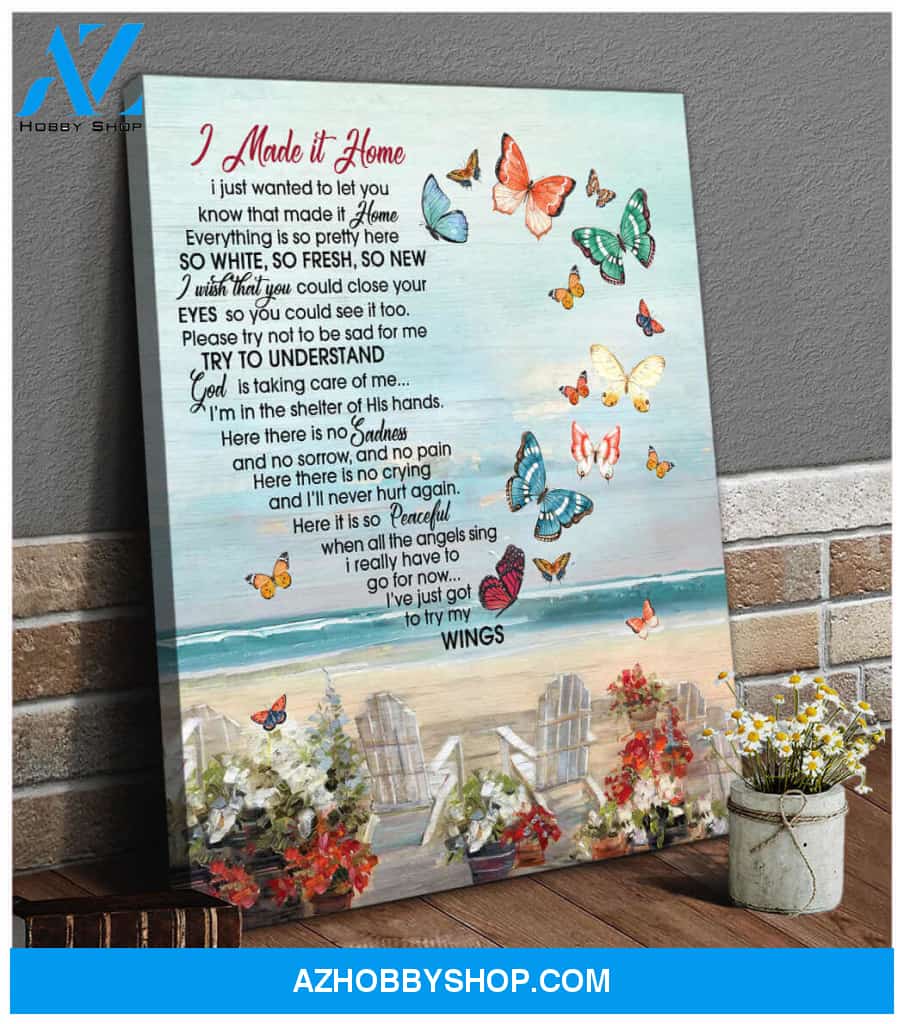 Beachhouse and Butterflies Memorial Canvas I made it home Wall Art Decor, Wall Decor Visual Art