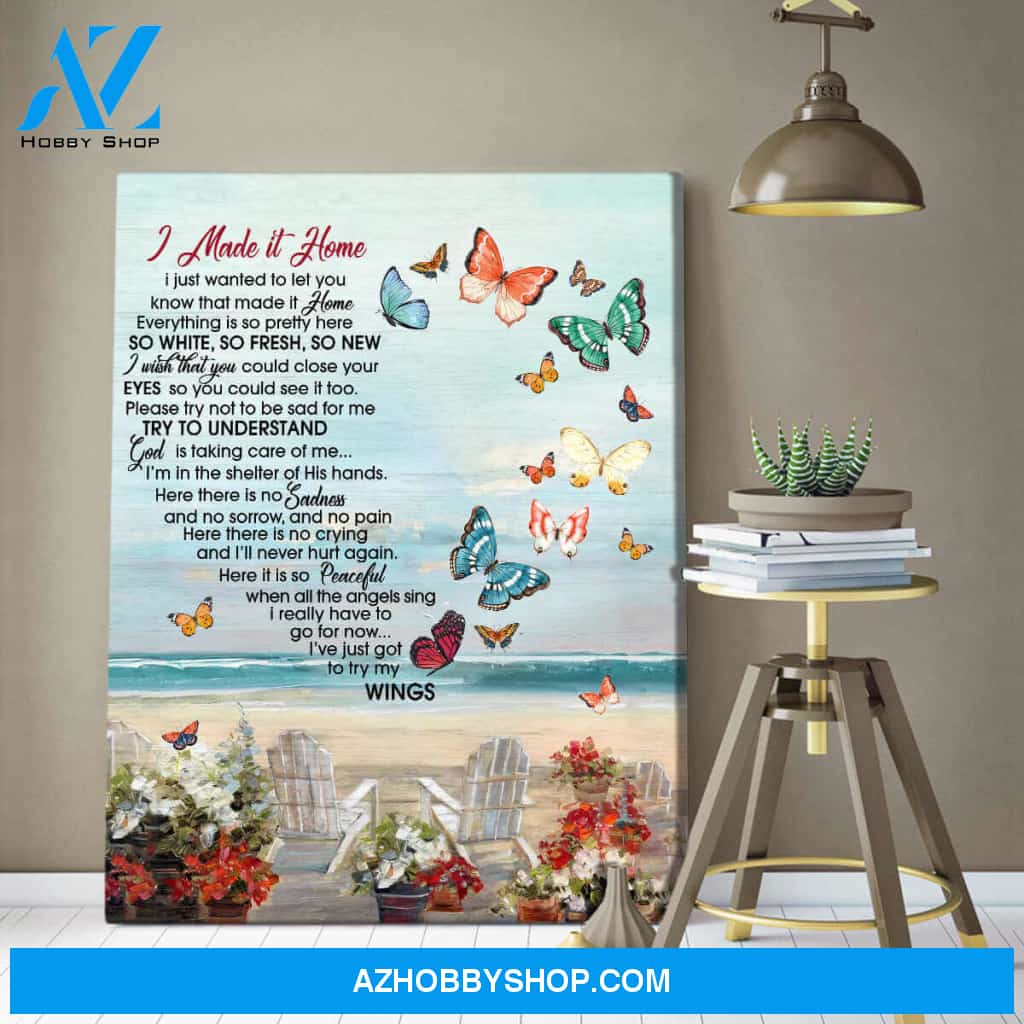 Beachhouse and Butterflies Memorial Canvas I made it home Wall Art Decor, Wall Decor Visual Art