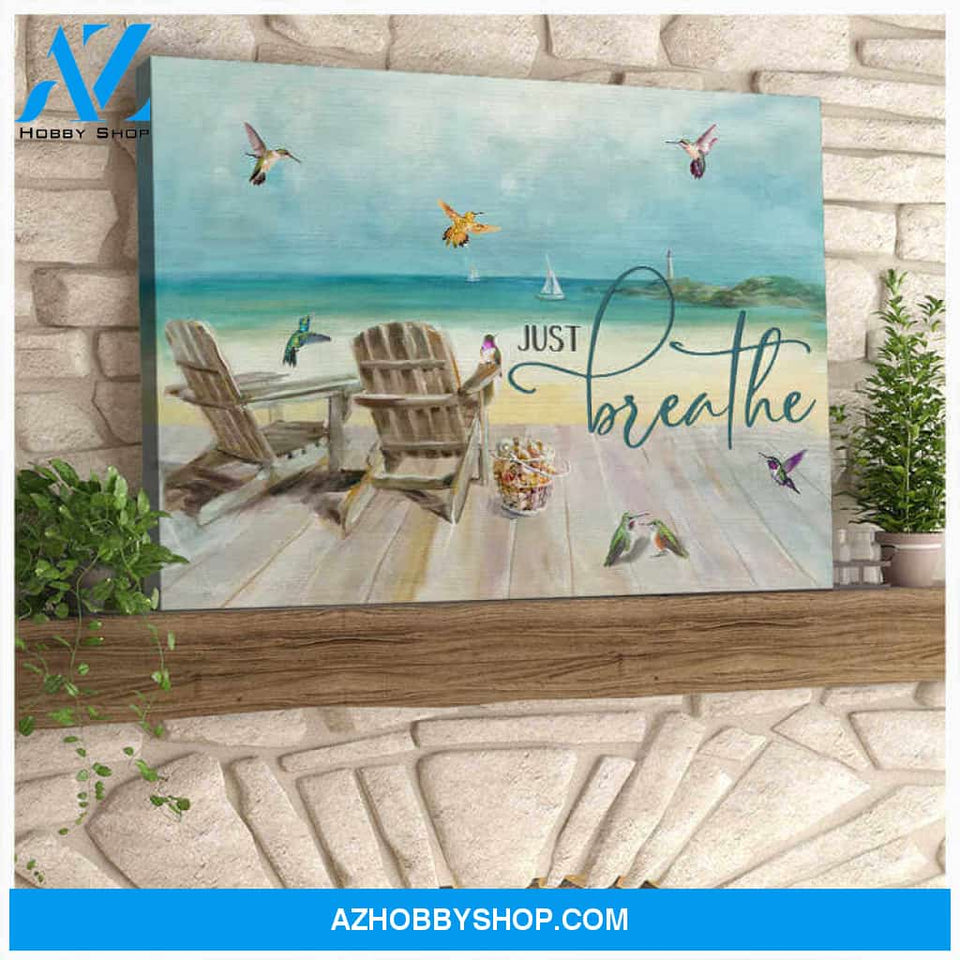 Beachhouse and Hummingbird Canvas Just Breathe Wall Art Decor