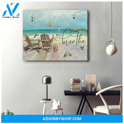 Beachhouse and Hummingbird Canvas Just Breathe Wall Art Decor