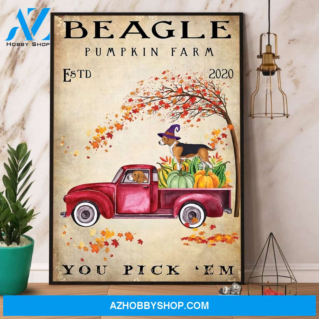 Beagle Autumn Puggie Pumpkin Farm Halloween Canvas And Poster, Wall Decor Visual Art, Halloween Gift, Happy Halloween