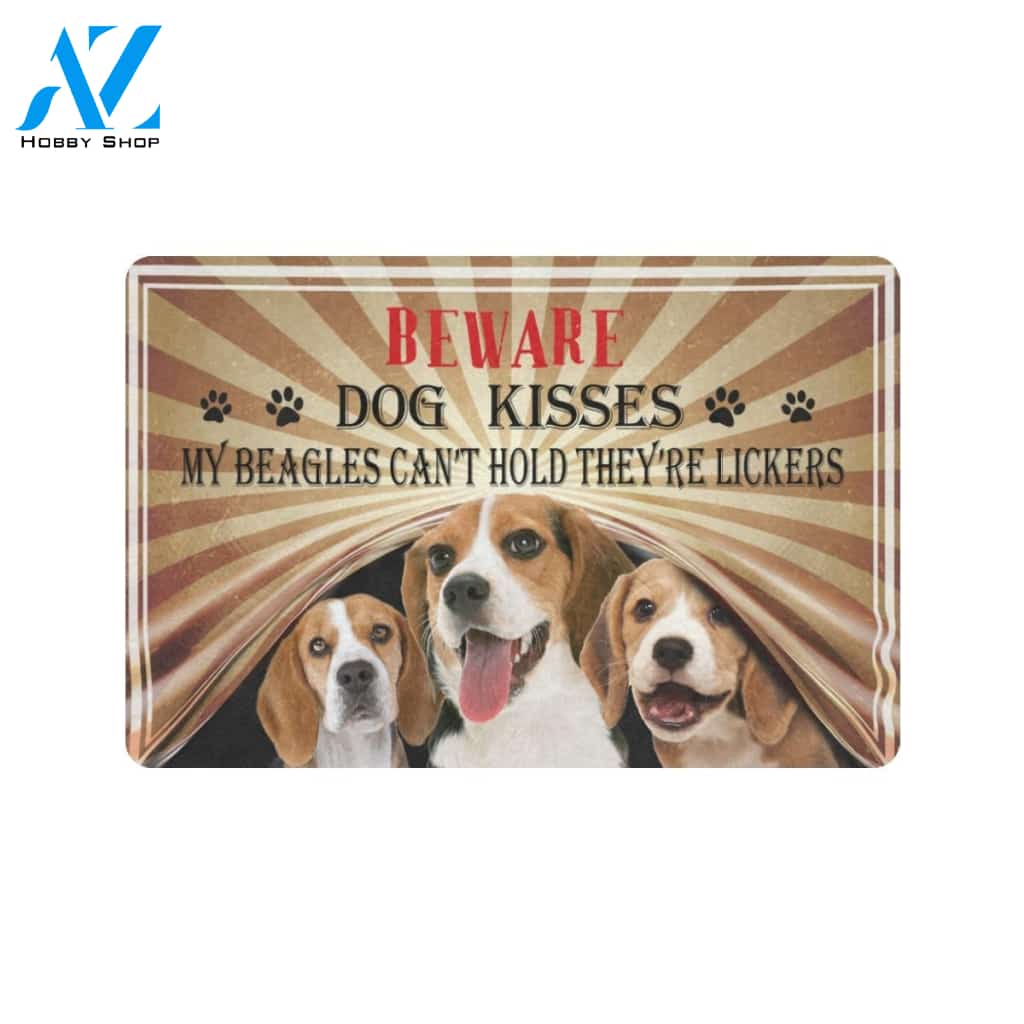 Beagle Beware Dog Kisses Doormat Indoor And Outdoor Mat Entrance Rug Sweet Home Decor Housewarming Gift Gift For Friend Family Stem Feminist
