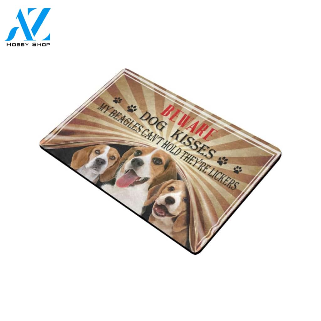 Beagle Beware Dog Kisses Doormat Indoor And Outdoor Mat Entrance Rug Sweet Home Decor Housewarming Gift Gift For Friend Family Stem Feminist