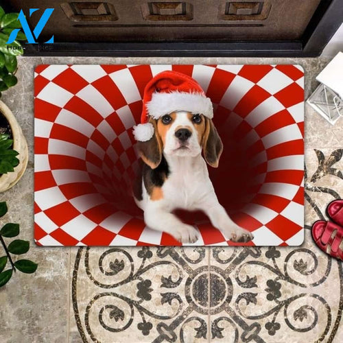 Beagle Christmas With Hat Doormat Indoor Outdoor, Gift For Dog lovers, Gift For Friend Family Birthday Gift Home Decor Warm House Gift Welcome Mat