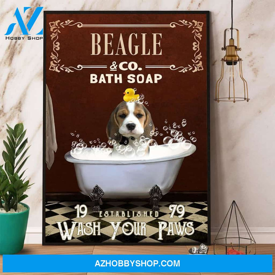 Beagle & Co. Bath Soap Wash Your Paws Canvas And Poster, Wall Decor Visual Art