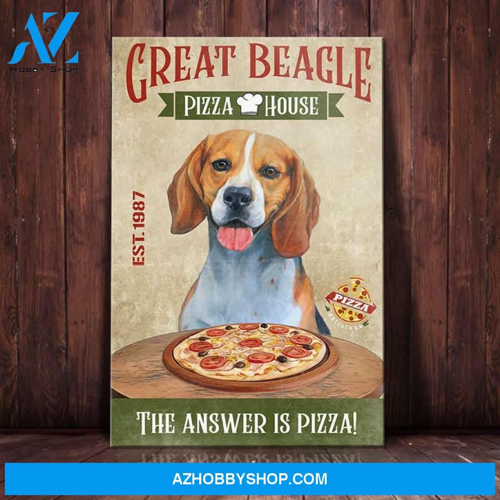 Beagle Dog Pizza House Canvas Wall Art, Wall Decor Visual Art