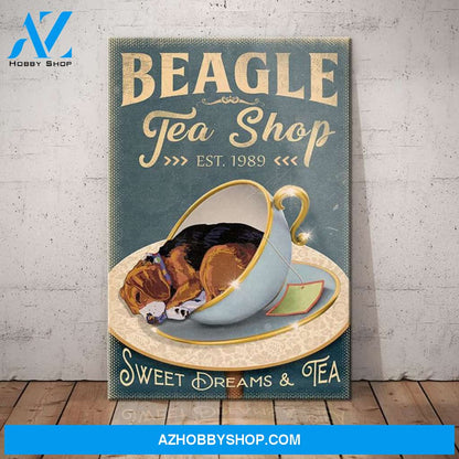 Beagle Dog Tea Shop Canvas Wall Art, Wall Decor Visual Art