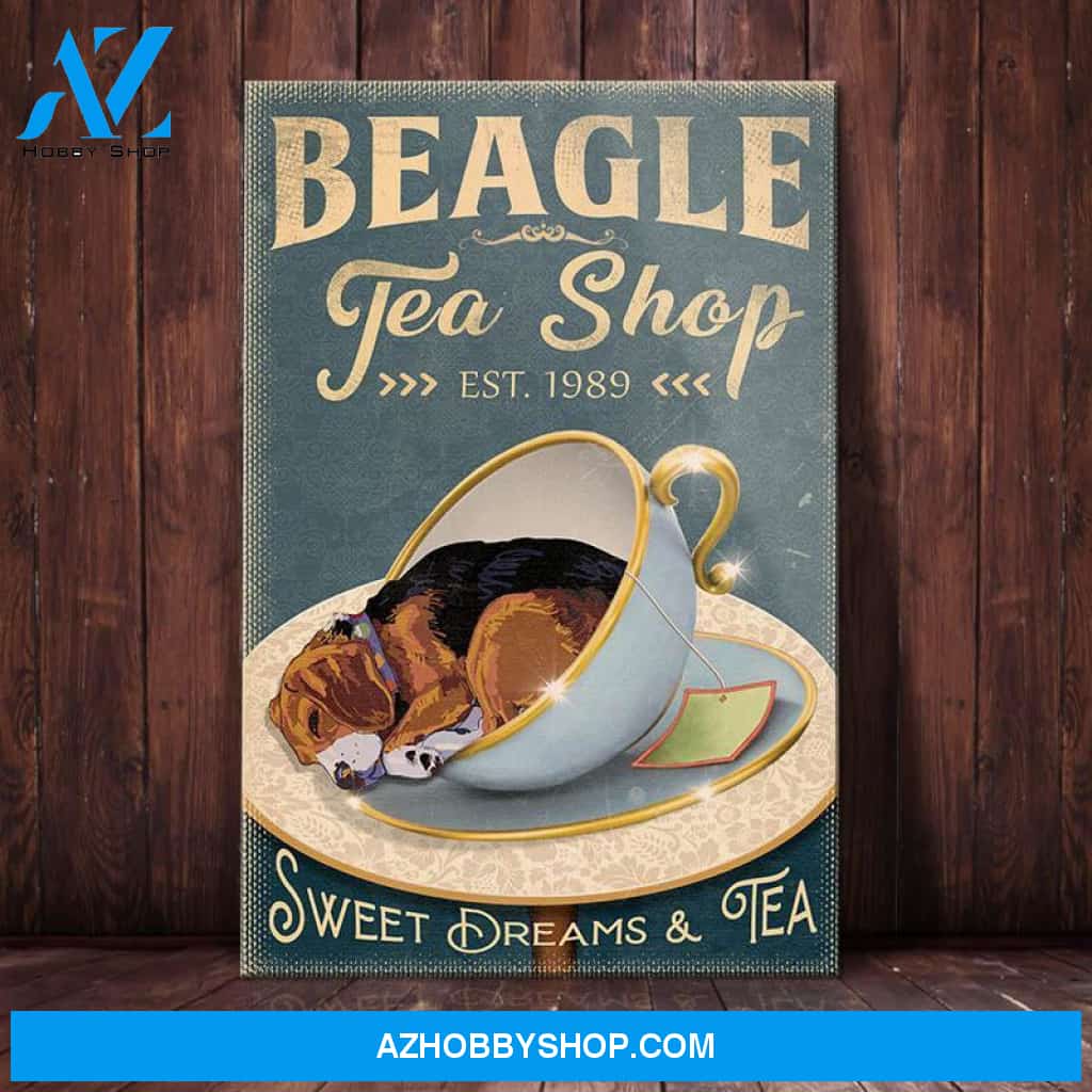 Beagle Dog Tea Shop Canvas Wall Art, Wall Decor Visual Art