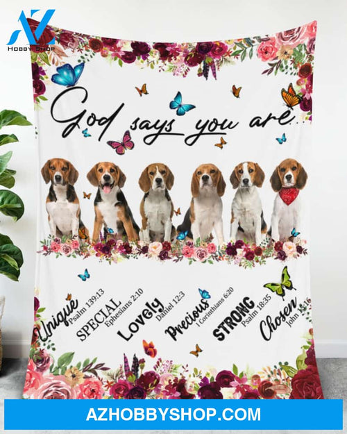 Beagle - God Says You Are - Floral Butterflies Blanket Gift for Dog Lovers Birthday Gift Home Decor Bedding Couch Sofa Soft and Comfy Cozy