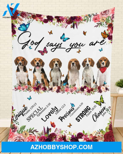 Beagle - God Says You Are - Floral Butterflies Blanket Gift for Dog Lovers Birthday Gift Home Decor Bedding Couch Sofa Soft and Comfy Cozy