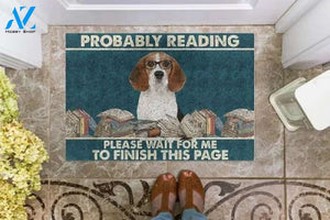 Beagle - Probably Reading Please Wait For Me To Finish This Page Doormat Welcome Mat Housewarming Gift Home Decor Funny Doormat Gift For Book Lovers
