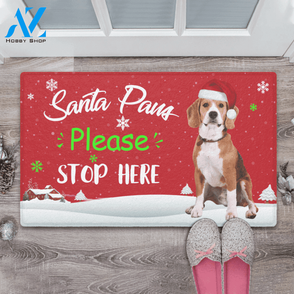 Beagle Santa Paws Please Stop Here Merry Christmas Doormat Funny Dog Welcome Mat Housewarming Gift Home Decor Doormat Gift For Dog Lovers Gift For Christmas