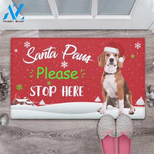 Beagle Santa Paws Please Stop Here Merry Christmas Doormat Funny Dog Welcome Mat Housewarming Gift Home Decor Doormat Gift For Dog Lovers Gift For Christmas