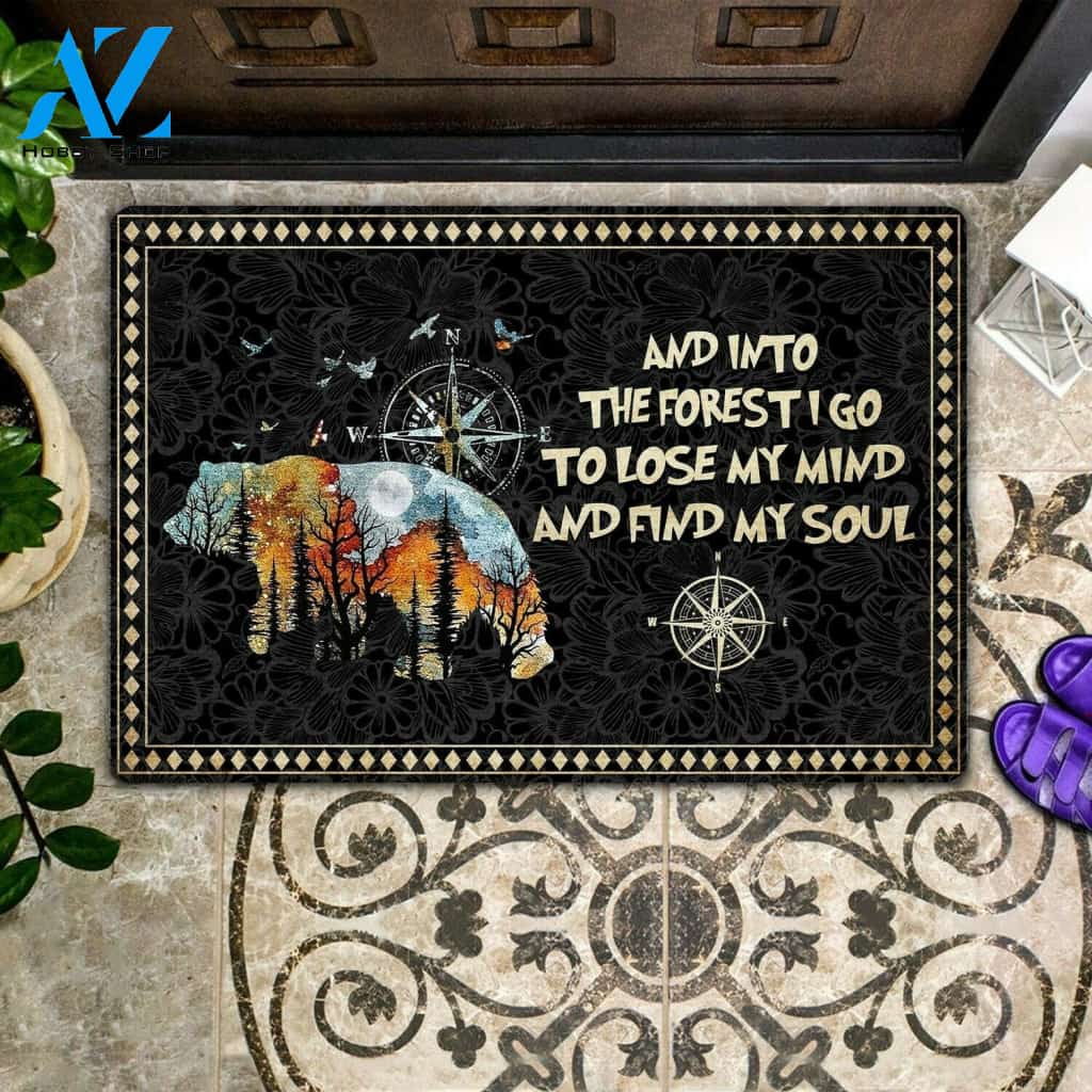 Bear Into The Forest Indoor And Outdoor Doormat Warm House Gift Welcome Mat Gift For Friend For Bear Lovers