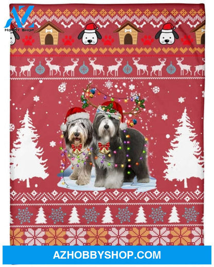 Bearded Collie Dog Snow Christmas Red Blanket Gift For Dog Lovers 
