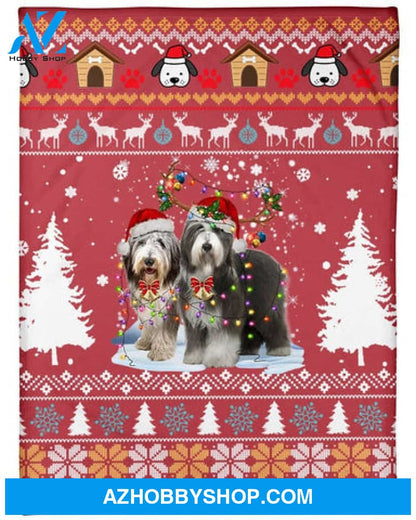 Bearded Collie Dog Snow Christmas Red Blanket Gift For Dog Lovers 