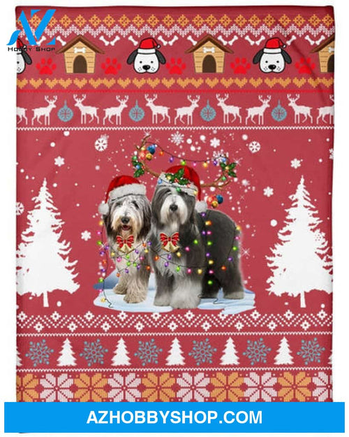 Bearded Collie Dog Snow Christmas Red Blanket Gift For Dog Lovers 