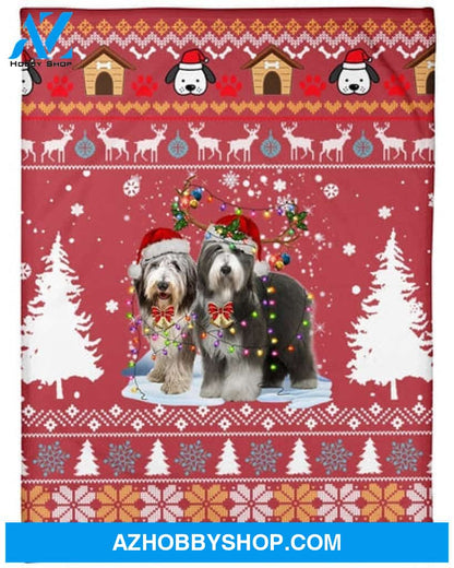 Bearded Collie Dog Snow Christmas Red Blanket Gift For Dog Lovers 