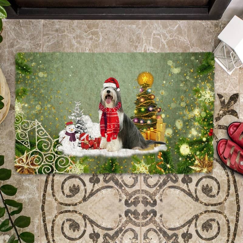 Bearded Collie Merry Christmas Doormat