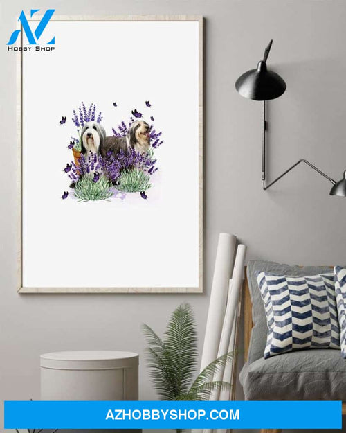 Bearded Collie With Lavender flower poster