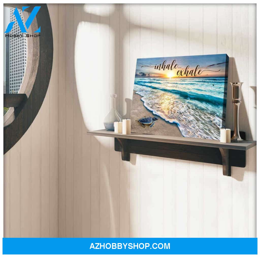 Beautiful Beach and Turtle Canvas Inhale Exhale Beach House Wall Art Decor